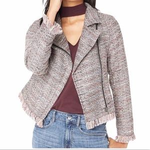 NWT Cupcakes & Cashmere Multicolor Tweed Fringe Hem Moto Jacket L